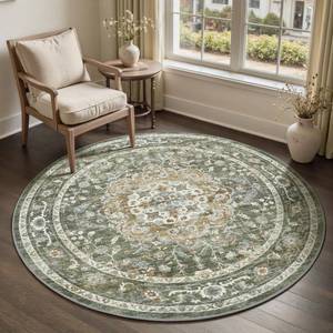 lot 161371 image: PADOOR 6FT Round Rug,Rugs for Living Room,Soft Olive Circle Rug,Machine Washable Rugs for Bedroom,Non Slip Carpet,Rug for Dining Room Living Room Bedside Office