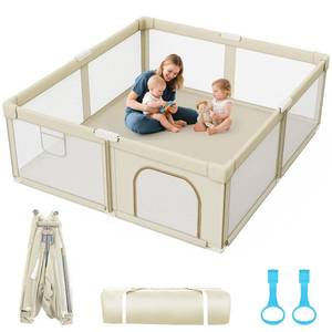 lot 331025 image: Retails for $140 Foldable Baby Playpen - Portable & Collapsible 79x71 Extra Large Play Pen for Babies and Toddlers - Safety Kids Fence Play Area with 2 Handles & Carry Bag for Indoor & Outdoor Travel