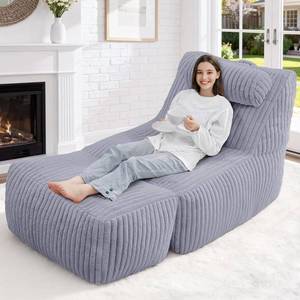 lot 341957 image: Retails for $206 HABUTWAY Giant Bean Bag Chairs for Adults,Bean Bag Lounger with Removable Cover,Large BeanBag Chair with Ottoman&Storage Pocket,Memory Foam Filled Bean Bag Sofa for Living Room,Bedroom-Plush LightGrey