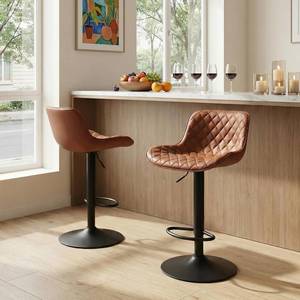 lot 341959 image: Retails for $268 YOUTASTE Coffee Brown Bar Stools Set of 2 Adjustable Counter Height Barstools Faux Leather Bar Stool with Back Swivel Modern Metal Diamond Bar Chairs Home Kitchen Island Restuarant