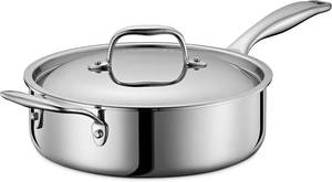 lot 431197 image: Retails for $150 LEGEND COOKWARE 5-Ply Stainless Steel 3.5-Quart Saute Pan with Lid - Induction Compatible, Oven Safe 800 F - Non-Toxic, No Coatings - Even Heating, Wont Warp - Built to Last Generations