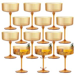lot 18342 image: HKSZEH 12 PCS Ribbed Coupe Glasses Amber Plastic Champagne Coupe Cup 10oz Detachable Gold Rim Espresso Martini Glass Vintage Margarita Glassware Cocktail Glass Disposable for Thanksgiving Wedding - Retail $29