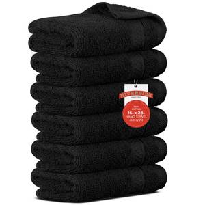 lot 18358 image: Pre Owned RIVERSIDE 6 Pack Premium Hand Towels Set, 16x28 inches, 100% Ring Spun Cotton, 600 GSM, Soft, Quick Dry and Highly Absorbent, Towels for Bathroom, Kitchen, Gym, Spa - Black - Retail $22