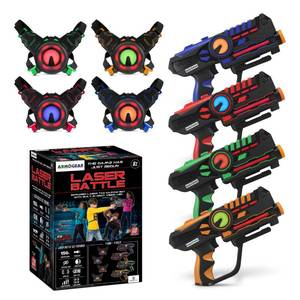 ArmoGear Set of 4 Laser Tag Guns with Vests - Laser Tag Set for Kids and Adults - Toy Guns with 150 ft Range, Night Vision, Invisibility Mode - Battery Operated - Multiplayer Outdoor Game for Ages 8+ - Retail: $70