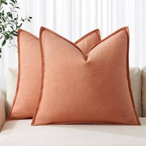 lot 18369 image: MIULEE Decorative Linen Euro Sham Pillow Covers 24x24 Coral ��Boho Farmhouse�� ��Neutral Spring Couch Throw Pillows for Bed Pack of 2 Accent Modern Pillowcase Summer Sofa Livingroom Home Decor - Retail $37