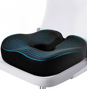 lot 18379 image: LSMColda Extra-Dense Seat Cushions for Office Chairs, Orthopedic Seat Cushion for Desk Chair, Car, Wheelchair, Ergonomic Sciatica Support, Hip & Tailbone Pain Relief Cushion for Long Sitting (Black) - Retail $33