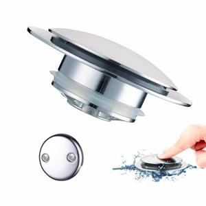 lot 18380 image: Chrome Bathtub Drain Stopper,Welsan Universal Pop Up Tub Drain Stoppers Replacement Tip Toe, Lift and Turn with 2-Hole Overflow Face Plate Cover and EZ Bath Tub Plug (Chrome Plated) - Retail $19