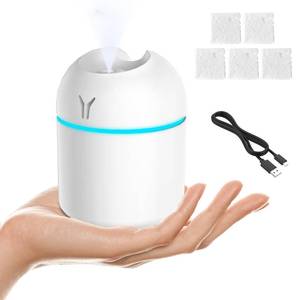 lot 18382 image: Portable Mini Humidifier, 250ML 3-in-1 Cool Mist With Aroma Pads, Colorful Night Light, USB for Car and Travel (White) - Retail $6