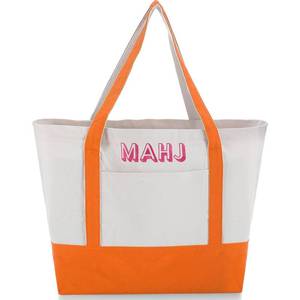 lot 18383 image: Sunnymove Extra Large American Mahjong Empty Bag 25.2 x 14.17 x 9.06 Inches Mahjong Tote Bag for Game Players Lover Gifts(Orange) - Retail $773