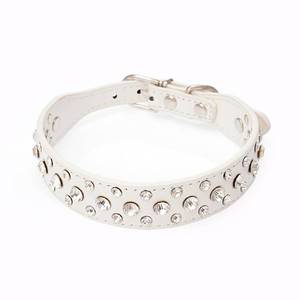 lot 18401 image: Dogs Kingdom 10-24 Length Personalized Rhinestone Leather Bling Crystal Pet Dog Cat Collars for Small Medium Breeds White XXS - Retail $18