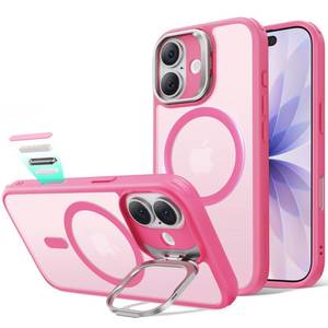 lot 18407 image: ESR for iPhone 17 Case with Stash Stand, Camera Control Cover Compatible with MagSafe, Military-Grade Drop Protection Magnetic Phone Case, Scratch-Resistant Back Cover,Frosted Pink - Retail $29