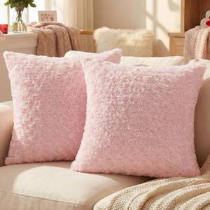 lot 18408 image: FUTEI Pink Decorative Throw Pillow Covers 22x22 Inch Set of 2,Soft Solid Rose Swirl Textured Cushion Case,Valentines Day Decor for Couch Living Room - Retail $20