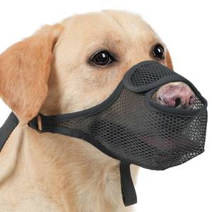 lot 18410 image: LUCKYPAW Dog Muzzle for Large Medium Small Dogs, Patented Mesh Muzzle to Prevent Biting Chewing Eating, Soft Mouth Guard with Front Opening Design for Drinking Panting(Black, M) - Retail $9