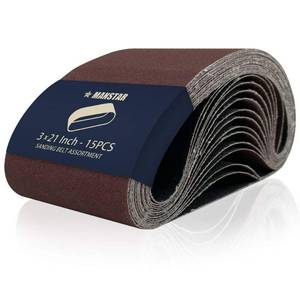 lot 18411 image: 15 Pcs 3 x 21 Inch Assorted Aluminum Oxide Sanding Belt,80120150240400 Grit - Retail $14