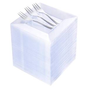lot 18419 image: supernal 200pcs Clear Dessert Plates with Silver Dessert Fork, Clear Square Plates, Appetizer Plates,Silver Plastic Silverware, Perfect Choice for Wedding and Party,Easter - Retail $30