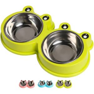 lot 18420 image: Skrtuan Double Dog Cat Bowls Premium Stainless Steel Pet Bowls with No-Slip Stainless Steel Cute Modeling Pet Food Water for Feeder Dogs Cats Rabbit and Pets - Retail $10