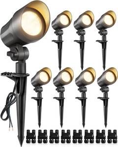 SUNVIE 6W LED Landscape Lights Low Voltage Landscape Lighting with Connectors Warm White Landscape Spotlights Outdoor 12-24V Waterproof Yard Garden Lights Wired Tree Wall Landscape Spotlights, 8 Pack - Retail: $113