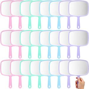 lot 18437 image: Geetery 24 Pcs Hand Held Mirrors with Handles Hand Makeup Mirrors Bulk Wall Mount for Women Cosmetic Bathroom Home Barber Salon Travel Portable Beauty School Gift, 6.69 x 9.45 Inch (Pastel) - Retail $40