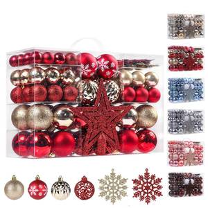 lot 18446 image: 95Pcs Christmas Ball Ornaments Set,Neutral Christmas Tree Decoration Gift, Seasonal Decorative Hanging Ornament Set with Hand-held Gift Package for Xmas Tree Halloween Ball Ornaments (Red & Gold) - Retail $50