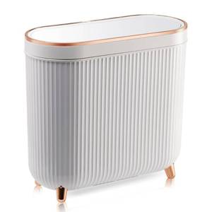 lot 18447 image: Supteron Bathroom Trash Can with Lid 3.2 Gallon Narrow Trash Can Small Plastic Trash Bin 12 Liter Rectangular Plastic Garbage Can with Press Type Lid for Bedroom Bathroom Milk White - Retail $40