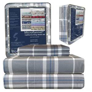 lot 18448 image: Thermee Micro Flannel California King-Size Sheet Set, Machine Wash-Dry, No Pilling, 18 Deep Pocket, 2 King Pillowcases, Fashion Plaid Bark - Retail $84