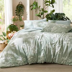 lot 18453 image: Bedsure Full Size Comforter Set - 7 Pieces Floral Sage Green Soft Bedding Sets, Full Bed in a Bag with Botanical Flowers Comforter, Sheets, Pillowcases & Shams - Retail $65