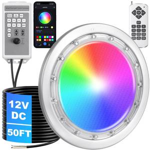 FixOasis Led Pool Lights for Inground Pool, 12v Pool Light with 50FT Cord, 60W 10 Inch Led Pool Light with Controller, Remote and APP Control, Suitable for Most 10 Inch Wet Niche, IP68 - Retail: $190