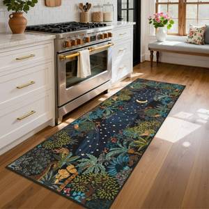 lot 18469 image: GarveeHome 2x6 Jungle Washable Runner Rug for Kitchen, Soft Animal Print Hallway Runner Non Slip Green Entryway Rug Farmhouse Laundry Mat Stain Resistant Carpet for Bedroom Bathroom - Retail $30