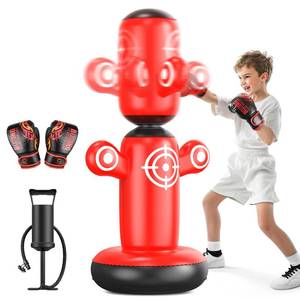lot 18475 image: QPAU 360° Rotatable Punching Bag for Kids, Lager 64�� Kids Punching Bag with Gloves, Hand Pump & 6 Targets, Bop Bag Inflatable Punching Toy, Karate Gifts for Boys, Girls (Red) - Retail $34