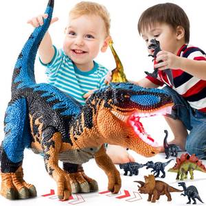 lot 18478 image: BLmukce 24 Large Dinosaur Toys for Kids 3-5, Big Dinosaur Tyrannosaurus rex Figure Toy with 10 Dinosaurs Belly Storage, Gliding Wheels, Lights Sounds & Mist Spray �� T-Rex that eats Toy for Boys Gift - Retail $45