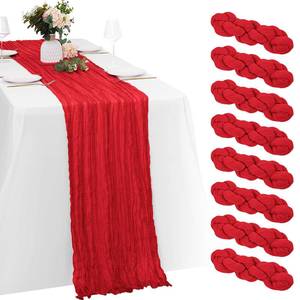 lot 18479 image: 8 Pack Red Cheesecloth Table Runners 20x120 Inch Gauze Table Runner 10FT Easter Cheese Cloth Table Runner Rustic Sheer Runner for Wedding Baby Shower Birthday Party Table Decor - Retail $20