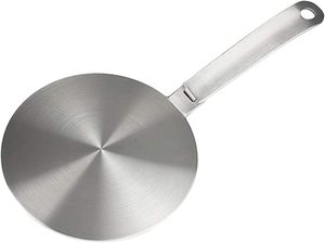 lot 18488 image: Heat Diffuser Stainless Steel Induction Adapter Plate Removable Handle Coffee Milk Cookware Induction Hob Heat Cooking Diffuser for Electric Stove 5.5inch - Retail $14