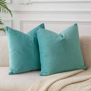 lot 18496 image: JUSPURBET Throw Pillow Covers Set of 2 Decorative 26x26 Velvet Pillow Covers for Couch Sofa Bed Soft Cushion Covers Cases with Invisible Zipper for Living Room Home Decor,Teal Green - Retail $20