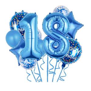 lot 18497 image: Balloons, 11 pcs Foil Balloons 18 Year Old for 18th Birthday Party Supplies Decoration��Confetti Balloon Kids Party Balloons Birthday Party Supplies 18 Years Old Birthday Balloon for Kids (18th, Blue) - Retail $7