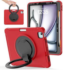 lot 18523 image: BATYUE Shockproof Case for iPad Air 11 M2M3M4, Air 45 10.9, iPad Pro 11 1st-4th Gen 2018-2022  360° Multi-Angle Stand (Portrait & Landscape) & Grip, Built-in Pencil Holder, Red - Retail $32