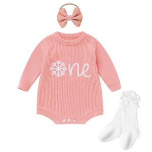 lot 18534 image: IMEKIS Winter Onederland 1st Birthday Girl Outfit First Cake Smash Photoshoot Toddler Christmas December Baby Bubble Romper Sweater Long Sleeve Socks Clothes Sets Pink Snowflake One 12-18 Months - Retail $40