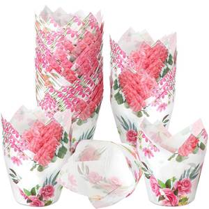 lot 18539 image: Funtery 200 Pieces Pink Flower Tulip Cupcake Wrappers Liners Tulip for Baking Flower Liners Mini Cupcake Baking Rustic Birthday Party Decoration for Bridal Shower Wedding Festival Party - Retail $16