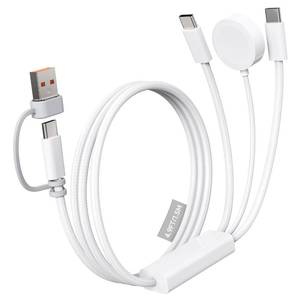 lot 18541 image: ZEEHOO Multi Charging Cable, 100W Dual USB C Charger Cable, for Apple Watch Charger, 3 in 1 Fast Charging Cable, iPhone 171615 Pro, iPad, MacBook, AirPods, Nylon Braided Travel Cable - Retail $20