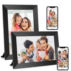 lot 18550 image: BIGASUO Digital Picture Frame, 10.1 Frameo Digital Frame WiFi with 32GB Memory, 1280x800 IPS Touch Screen, Send PhotosVideos from Your Phone Anywhere, Photo Gifts for Parents and Grandparents 2 Pack - Retail $120