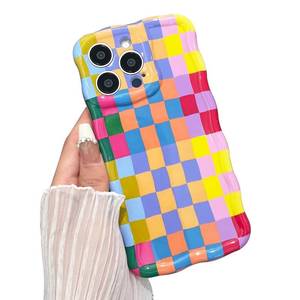 lot 18553 image: branple Compatible with iPhone 16 Pro Case, Cute Wave Curly Colorful Checkerboard Plaid Phone Case for WomenMen, Soft TPU Shockproof Protection Case Designed for iPhone 16 Pro (Colorful 2) - Retail $10