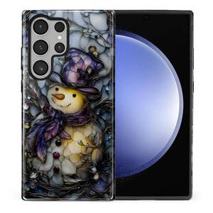 lot 18558 image: SKAMIX Case for Samsung Galaxy S24 Ultra,Camera Full Shell Protection Soft Phone Case -Purple Glass Snowman Christmas - Retail $13