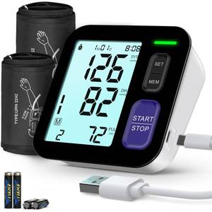 lot 18577 image: Blood Pressure Machine Upper Arm, 2 Size Cuffs Fit Arms from Medium 9-17 to Extra Large XL Cuff 13-21, Accurate Automatic Digital BP Monitor Home Use, Large Backlit LCD, BP Cuff with 2-User Mode - Retail $40