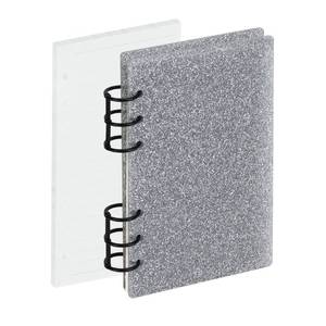 lot 18581 image: Koqye A6 Acrylic 6-Ring Binder Notebook, Gray Glitter Loose Leaf Personal Planner Budget Binder 90 Sheets Lined Refills Paper, Lay Flat Design, Black Metal Round Ring for Student Refillable Travel Office Supplies
