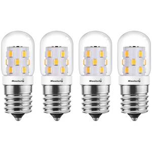 lot 18583 image: Maelsrlg Microwave Light Bulbs Under Hood 40W Equivalent, E17 LED Bulb Dimmable for Range Hood, 3W 380 Lumens, LED Appliance Light Bulb Over Stove, Warm White 3000K, 4 Pack - Retail $16