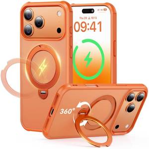 lot 18610 image: Peerock 360 Spin Magnetic Stand (Pro-Version) for iPhone 17 Pro Max Case (Compatible with MagSafe) Military Drop Protection Matte Translucent Shockproof Protective Phone Case 6.9, Cosmic Orange - Retail $20
