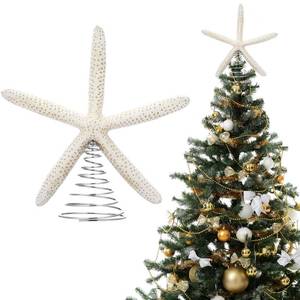 lot 18611 image: Lenwen Natural Starfish Christmas Tree Topper 8.7 Beach Nautical Coastal Christmas Tree Topper Decoration Rustic Large Starfish Treetop Ornaments for Xmas Holiday Indoor Decor(White,Stylish Style) - Retail $25