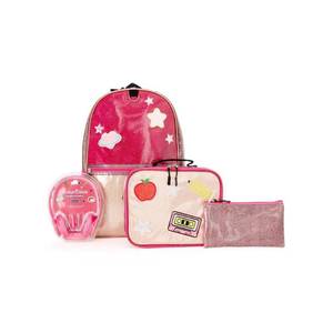 lot 20 image: Locker Club Kids 16L GlitterPink School Backpack 4-Piece Set with Pink Headphones, Lunch Box, Pencil Case - Retail $35