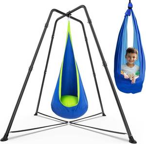 lot 2706 image: $119 X-Shaped Swing Frame with Sensory Pod Swings & Chair (Blue)