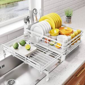 lot 2716 image: SNTD Extendable Dish Drying Rack - Large Stainless Drainer (White)