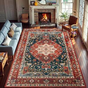 lot 2731 image: $83 YJ.GWL 8x10 Area Rugs, Washable, Non-Slip Floral Rug, Orange-Red